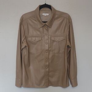 Good American Camel Faux Leather Shirt